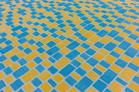 Blue Yellow Bright Color Diagonal Pattern Lines Stripes Paving Stone Floor Surface Street Road City...