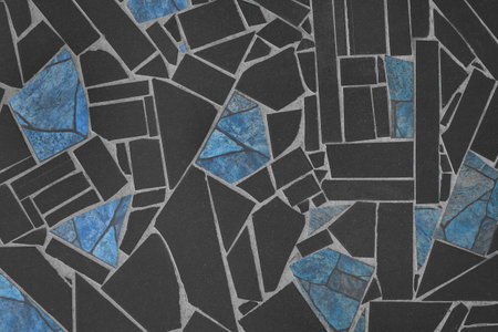 Black Stone Ceramic Mosaic Floor Tile Structure Blue City Street Surface Road Texture Background.の写真素材