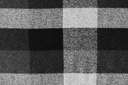 Plaid Black White Gray Fabric Texture Tablecloth Texture Background Abstract Pattern Picnic Vintage Gingham Checkered.の写真素材