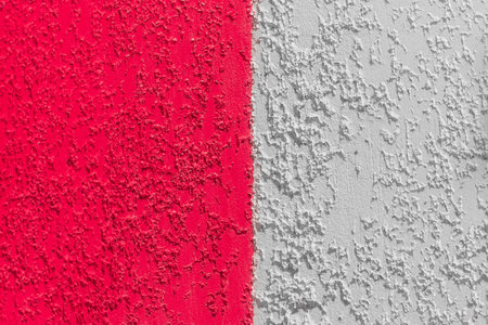 Wall Two Colors Red White Abstract Design Plaster Texture Stucco Background Sample Empty Blank.