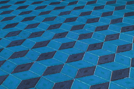 Blue dark black paving slabs floor abstract pattern city street surface stone texture background tile backdrop.の写真素材