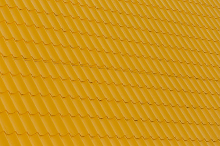 Yellow Bright Vibrant Tile Roof Covering House Surface Mosaic Abstract Pattern Texture Background Home.の写真素材