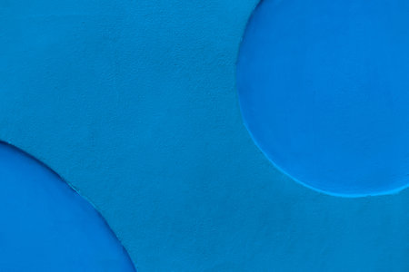 Round Oval Pattern Moon Design Blue Wall Abstract Object Circle Interior, Close-Up.の写真素材