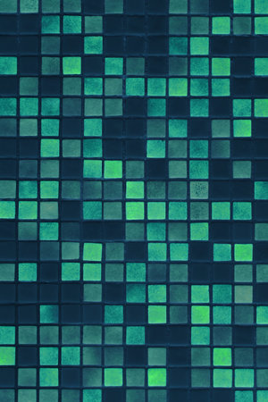 Ceramic Dark and Aquamarine Mosaic Tile Square Color Wall Texture Background Bathroom Toilet Floor.