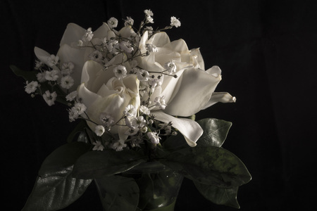 little bunch of white flowers jasmine on black backgroundの写真素材