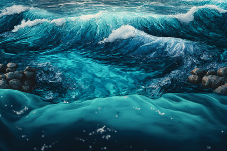 Blue sea waves background. 3d rendering. Computer digital drawing.の素材