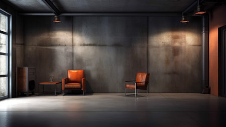 Interior of modern office with armchairs and concrete wall 3D renderingの素材