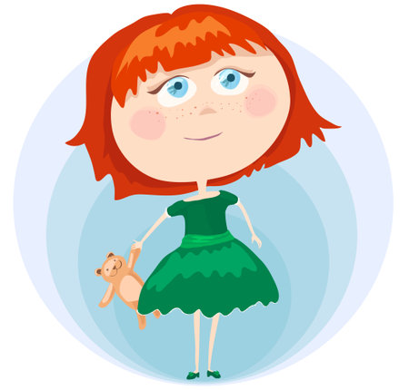 girl holding a teddy bearのイラスト素材