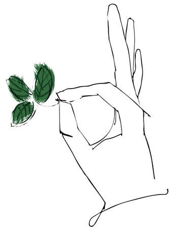 mint leaf in a handのイラスト素材
