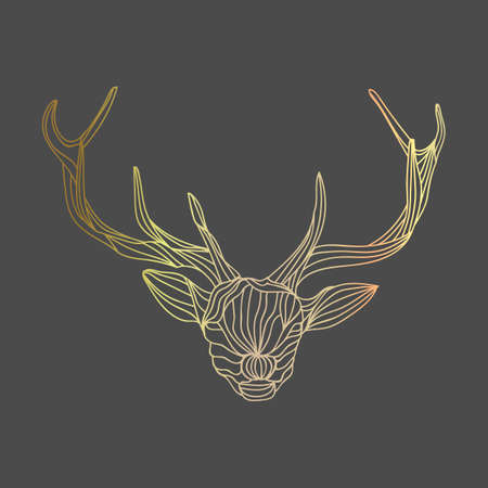 Gold reindeer abstract outlines illustrationのイラスト素材