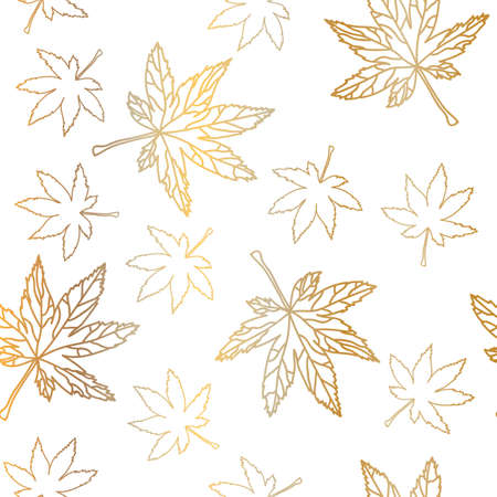 Gold maple leaves outlines seamless pattern part 2のイラスト素材