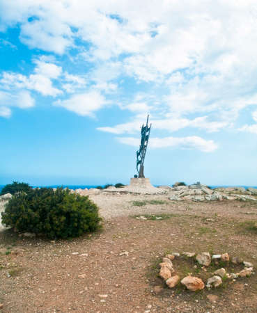 statue at top of cape Greco in Cyprusの写真素材