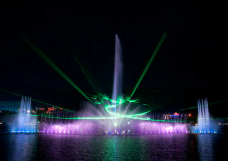 laserfountain  show over Suseong Lake in Daegu, south koreaの写真素材