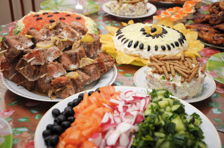 kebab and other dishes  for celebrating Christmasの写真素材