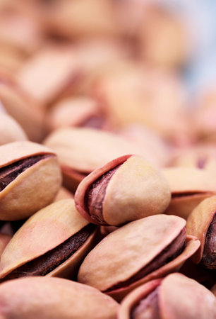 close-up of organic and fresh pistachios