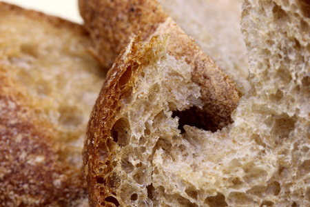 close-up a slice of organic bread