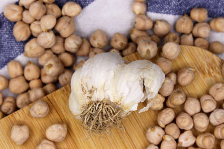 close-up garlic on a tableの写真素材