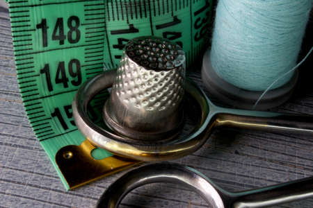 sewing accessories on a backgroundの写真素材