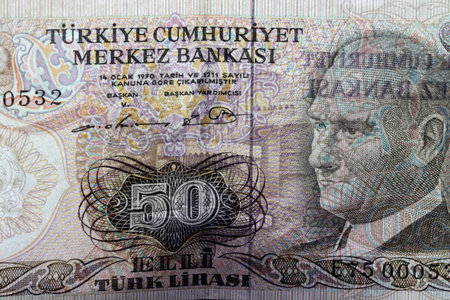 close-up Turkish banknote on a background