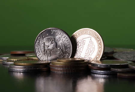 close-up old coins detail on a backgroundの写真素材