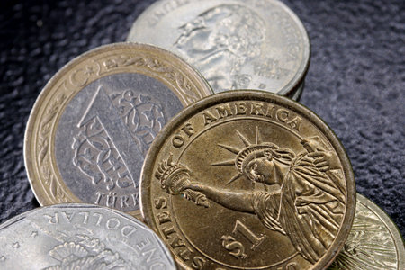 close-up old coins detail on a background