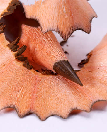 colored pencils and sharpener residuesの写真素材