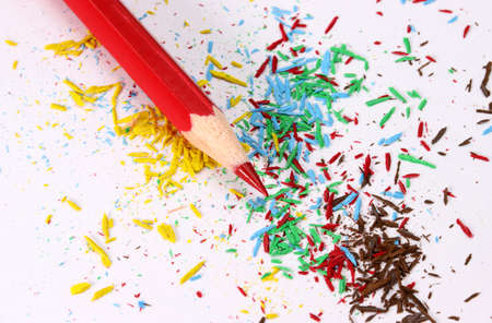 colored pencils and sharpener residuesの写真素材