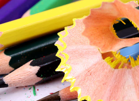 colored pencils and sharpener residuesの写真素材