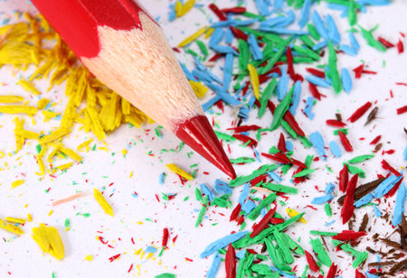 colored pencils and sharpener residuesの写真素材