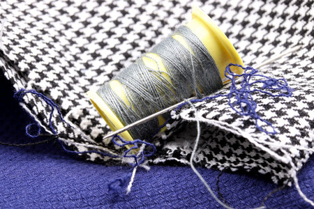 sewing accessories on fabric background