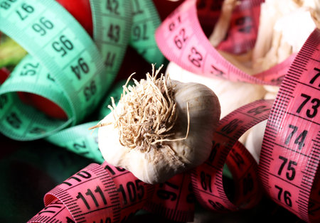 organic garlic on black backgroundの写真素材