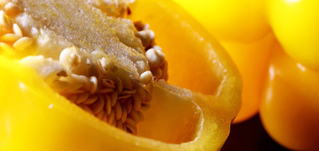 yellow bell pepper on a black backgroundの写真素材