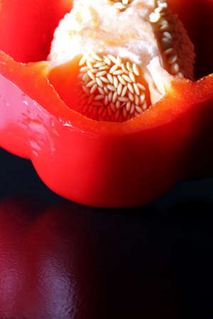 red bell pepper on black backgroundの写真素材