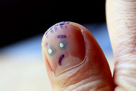 finger puppet on a fingerの写真素材