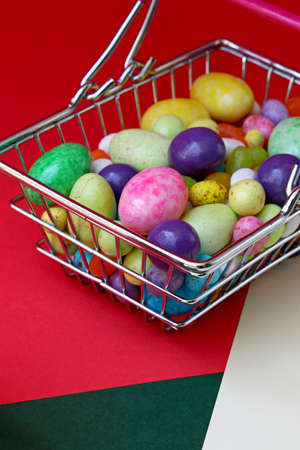 colorful candies in the shopping cartの写真素材