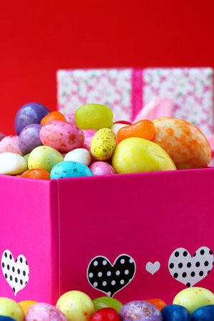 chocolate easter eggs and candies in a gift box