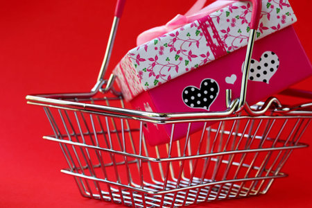 colorful gift box in shopping cart