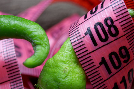 close-up concept with measuring tape and green pepper
