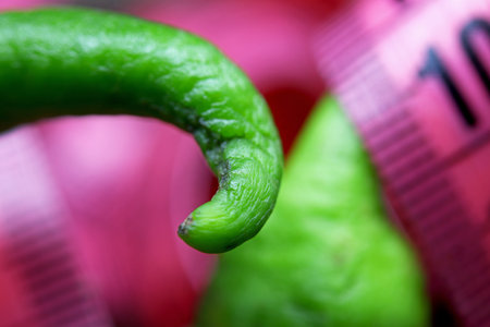 close-up concept with measuring tape and green pepper