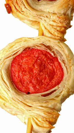 close-up sausage pastry isolated on white background