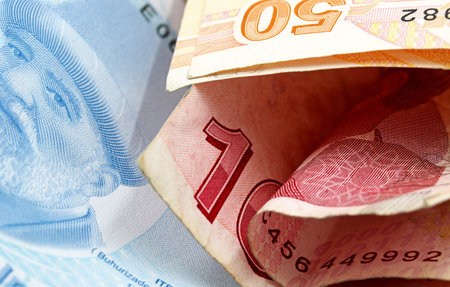 close-up Turkish lira banknote background