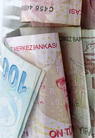 close-up Turkish lira banknote backgroundの写真素材