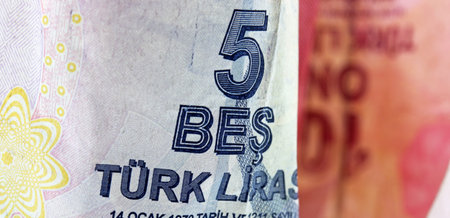 close-up Turkish lira banknote background
