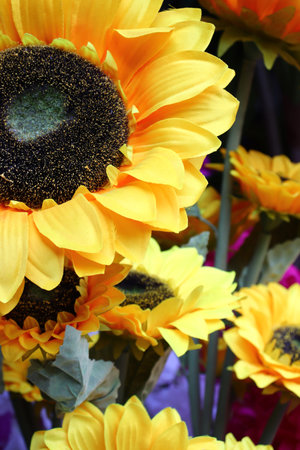 fake sunflower in a gardenの写真素材