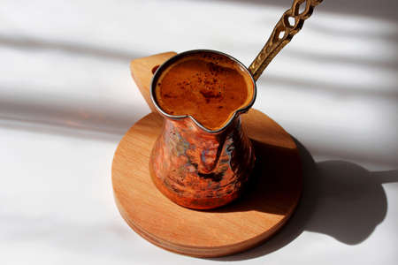 Turkish coffee pot on the tableの写真素材