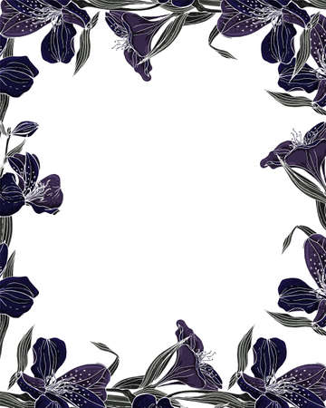 Flower vector frame stained glass mosaic with dark Alstroemeria.のイラスト素材