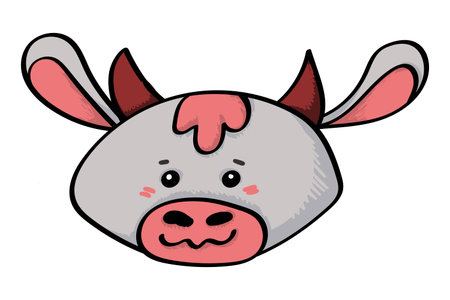 Cute Doodle bull in soft gray and pink colors. Symbol of the new year 2021のイラスト素材