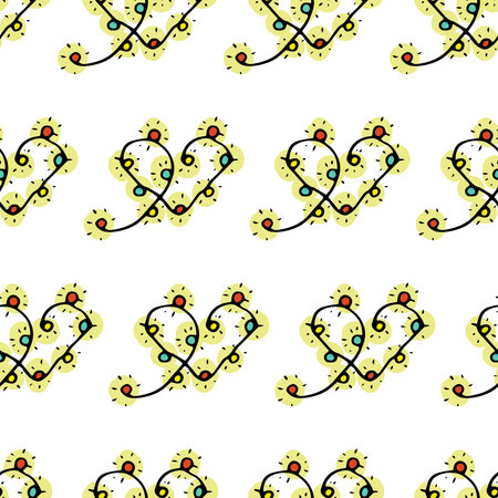 Festive vector seamless pattern with repeating garlands in the shape of a heart on a white...