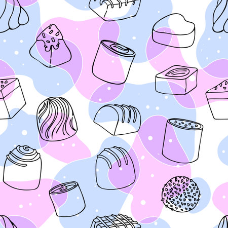 Funny sweet pattern with chocolate candies on a bright pink and blue backgroundのイラスト素材