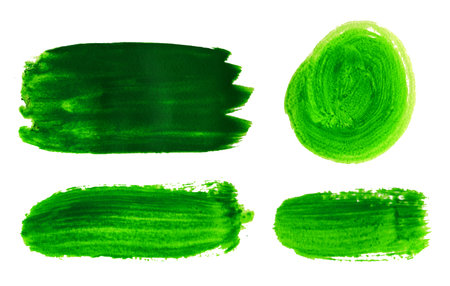 Set with grunge abstract hand-paintedgreen brush strokes and textures. Underline and border design, texture circle.の写真素材